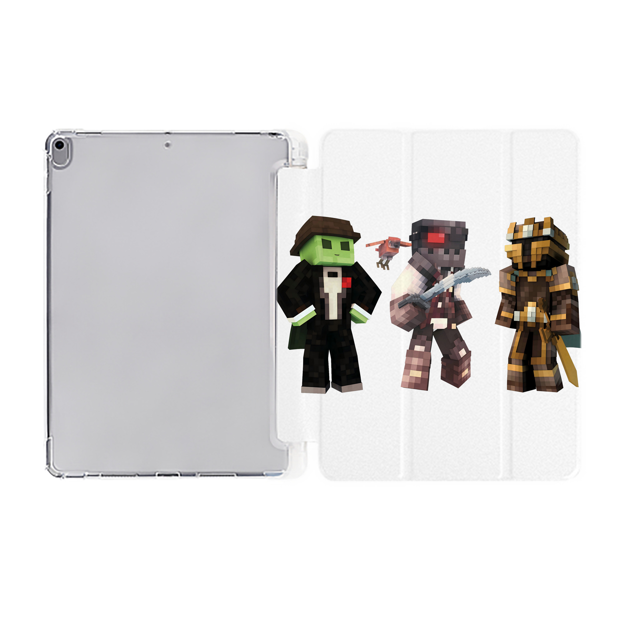 （画像用） マインクラフト ブロックの世界 Minecraft MC Block world IPad ケース ペン収納付き 三つ折りスタンド PUレザー×シリコン 対応機種9.5/10.5/10.9インチ